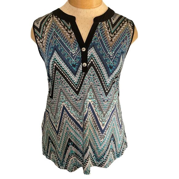 Exclusive One Chevron Zigzag Sleeveless Top Size Small Blue Black White - Picture 1 of 13